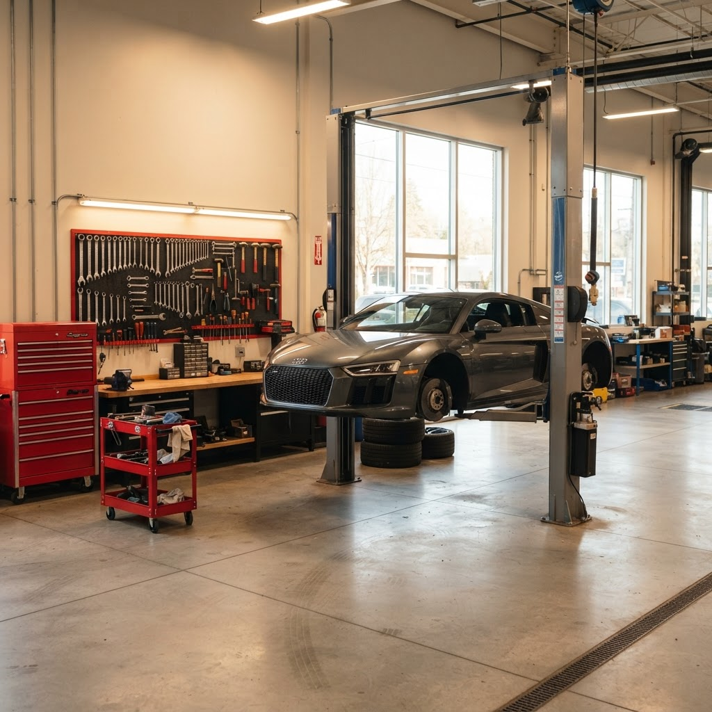 Dolce Mechanical workshop with car on hoist